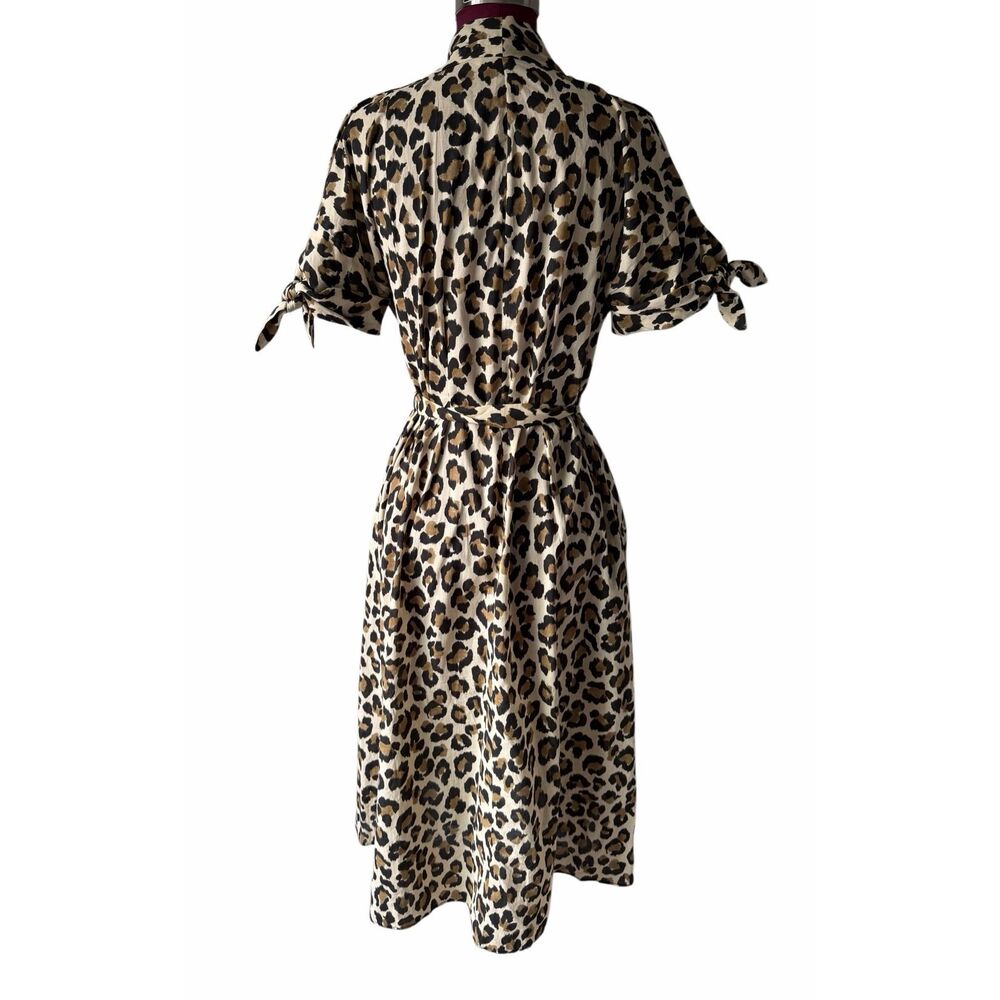 ZARA Midi Dress Leopard Print Belted Short Sleeve Large - Picture 4 of 12
